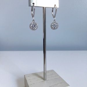 Round Framed Cubic Zirconia Bridal Drop Earrings